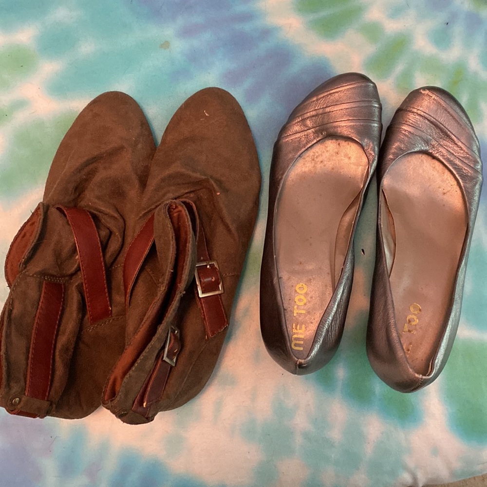 Brown Booties 10w, silver wedges size 10 bundle #55